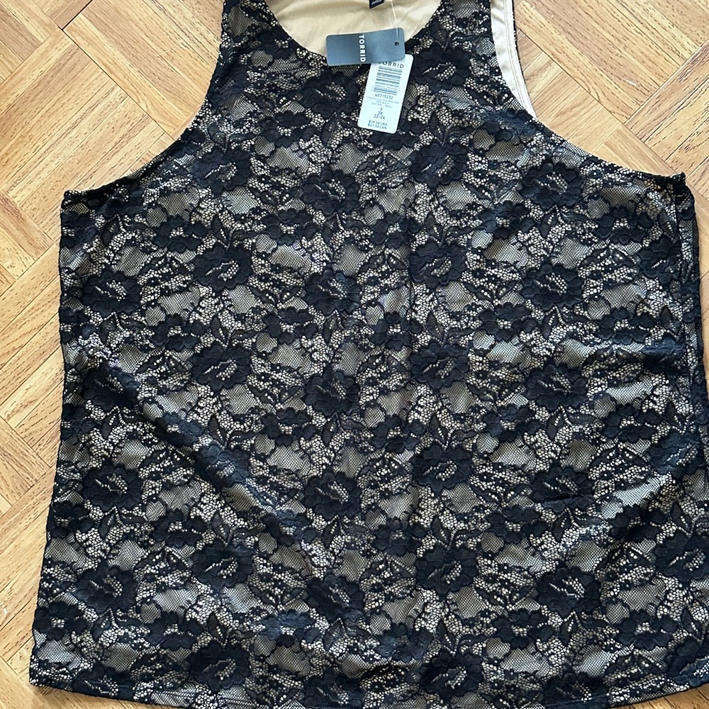 Torrid Black and Tan Lace Tank Top